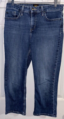 Lee Jeans Women 10M Medium Wash Denim Capri Pants Cropped Mid Rise 30x20.5 Crop